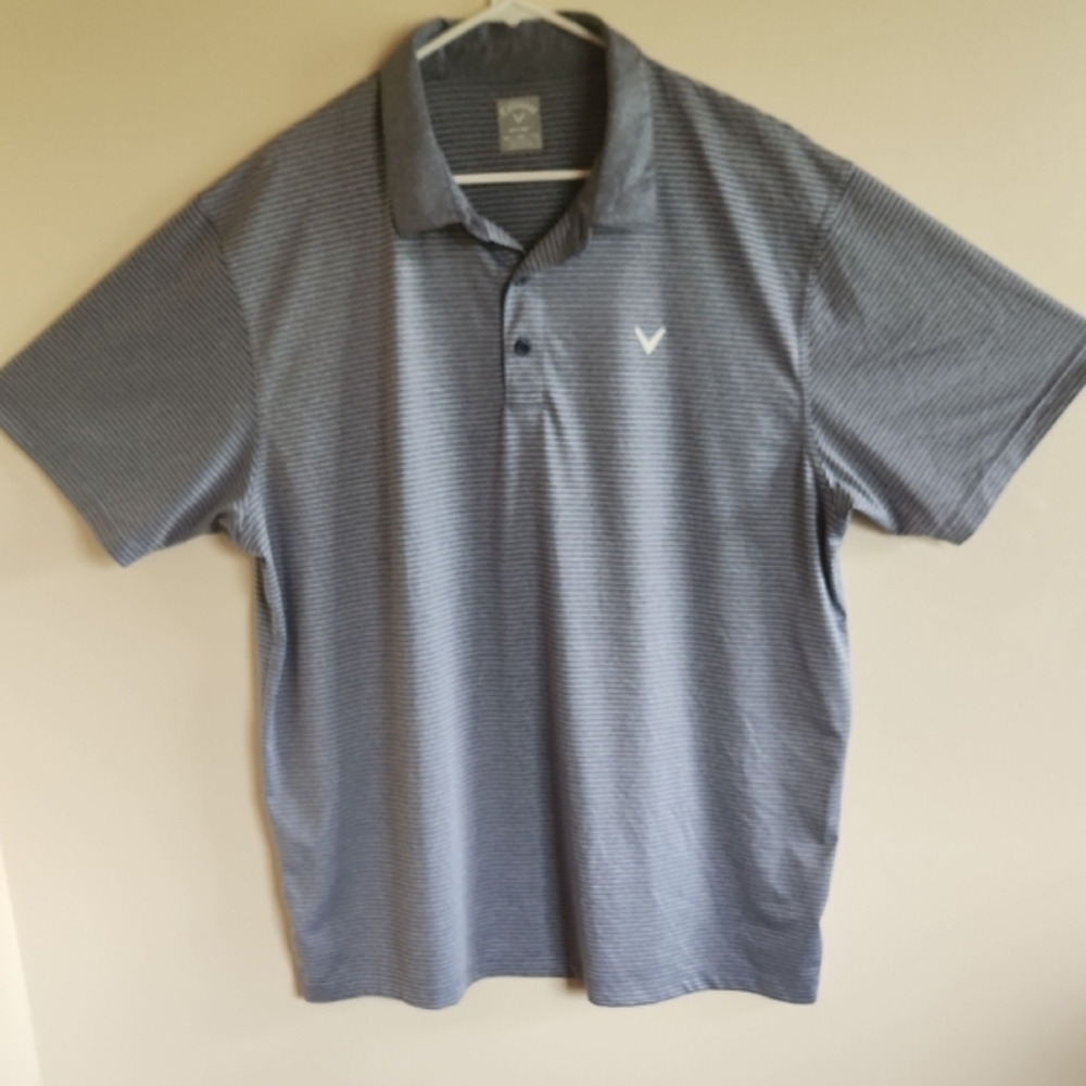 Callaway Opti-Dri Men's Heather Blue and White Pin Striped Polo Shirt, SizeXXL